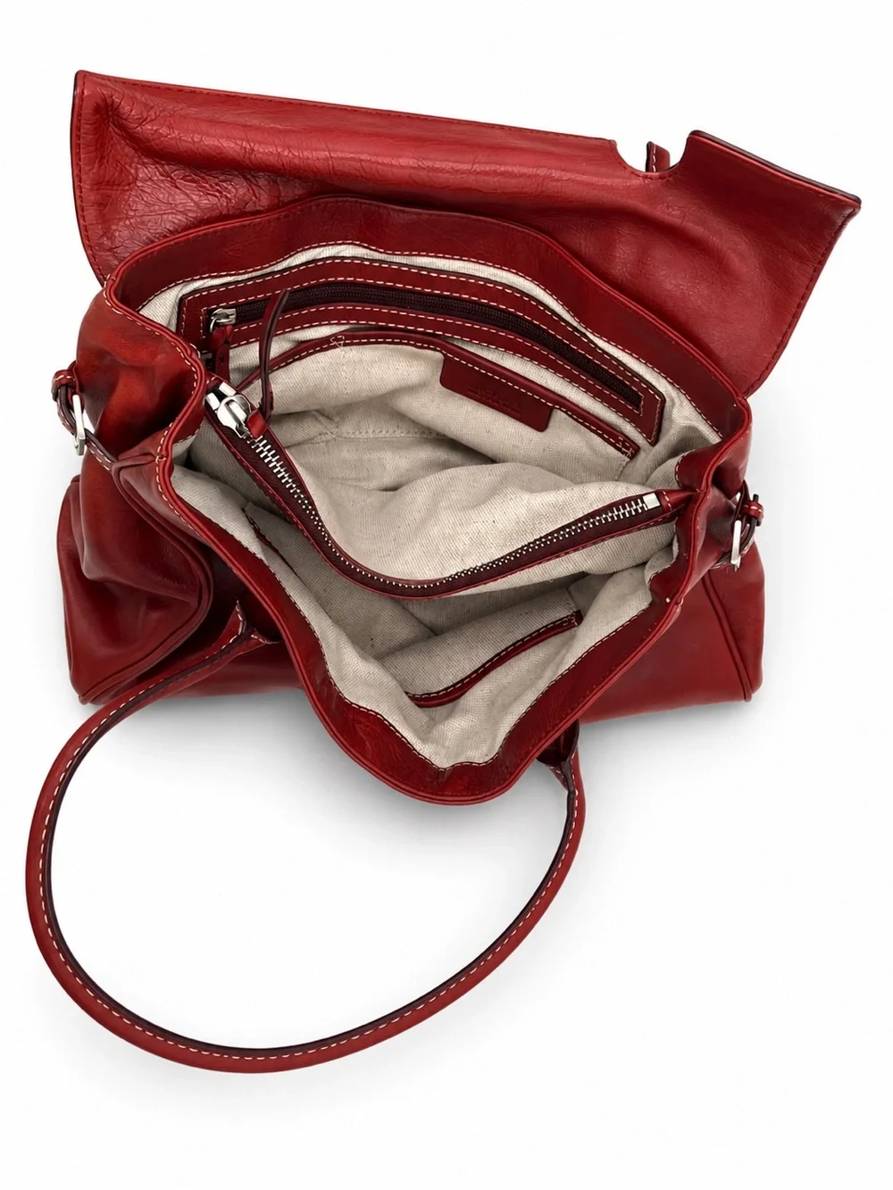 Vintage Michael Kors Burgundy Red Leather Satchel Shoulder Bag Silver Hardware